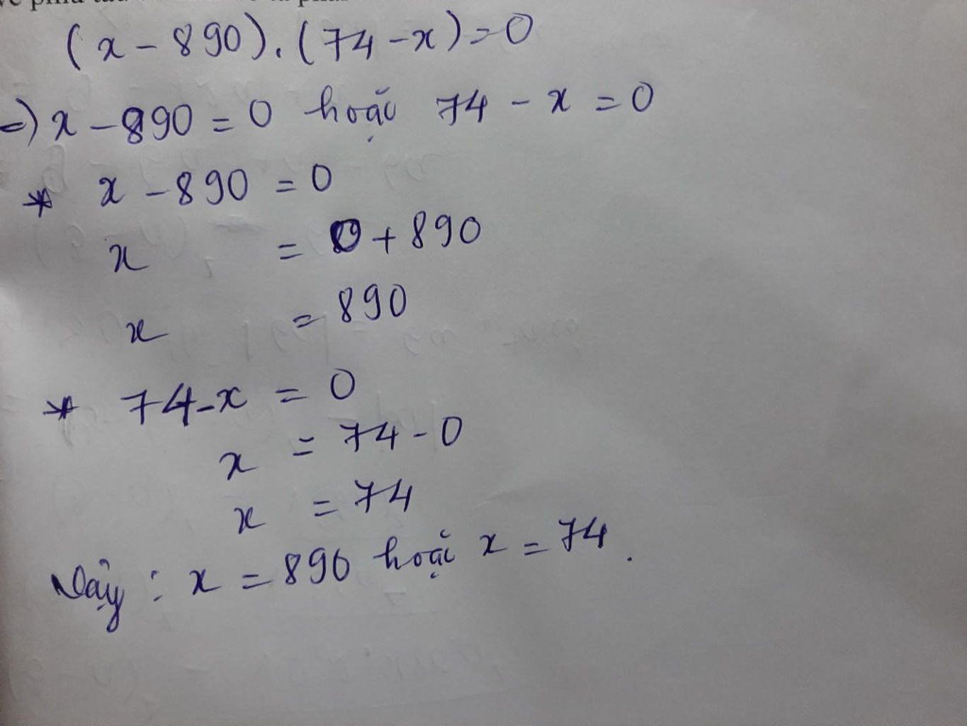 Tìm x (x-890).(74-x)=0 câu hỏi 2422370 - hoidap247.com