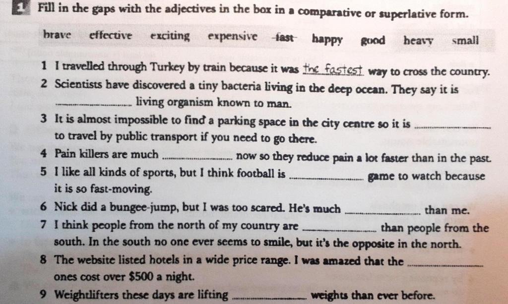 Fill in the gaps with the adjectives in the box in a comparative or ...