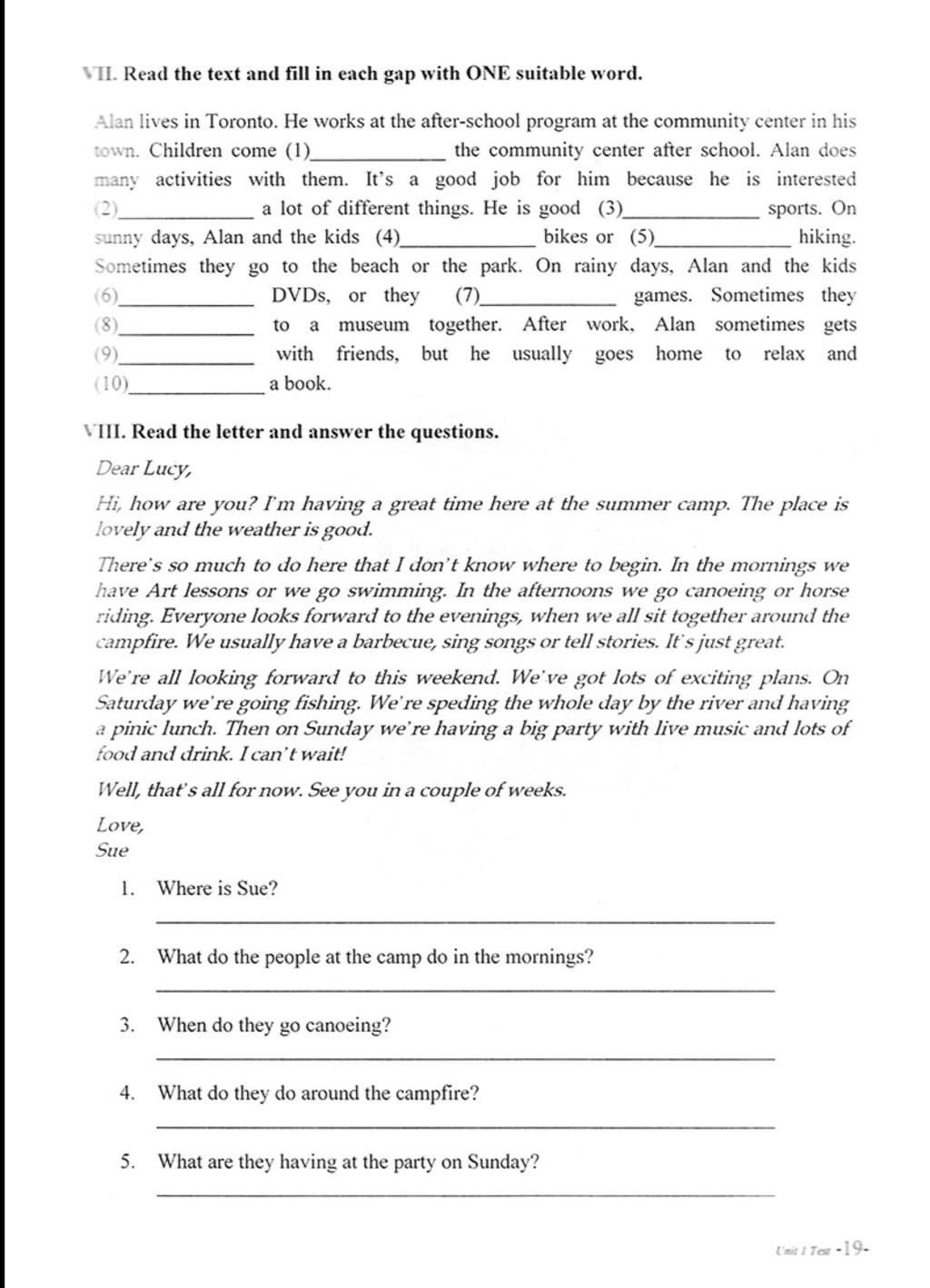 VII. Read the text and fill in each gap with ONE suitable word. Alan ...