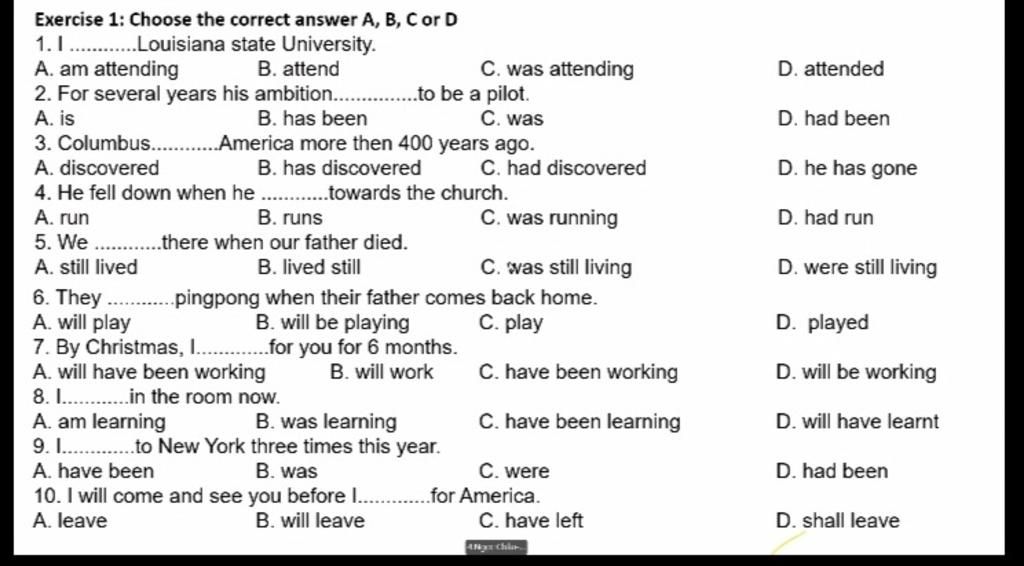 Exercise 1: Choose the correct answer A, B, C or D 1.1 .Louisiana state ...