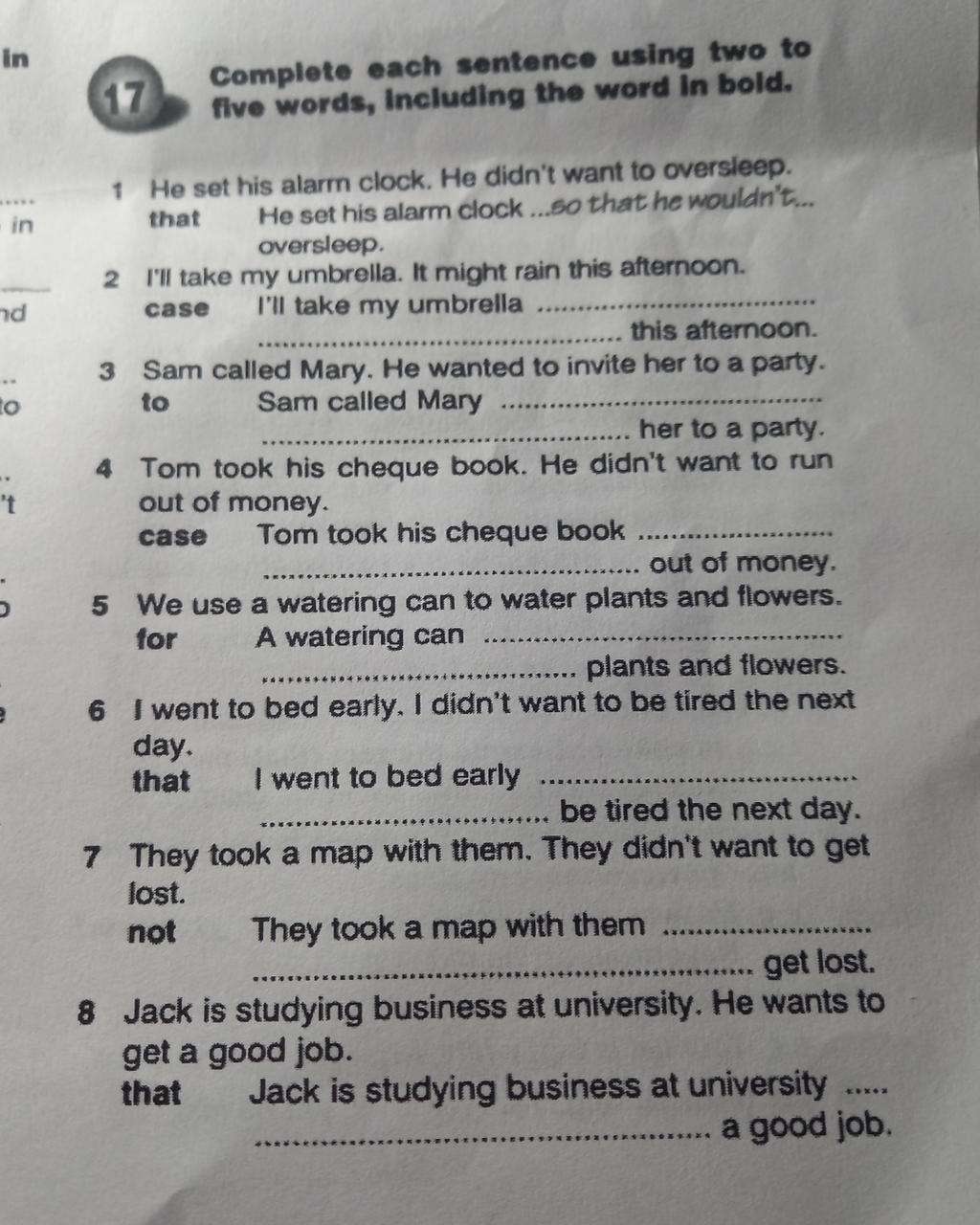 in in nd to 't 5 17 Complete each sentence using two to five words ...
