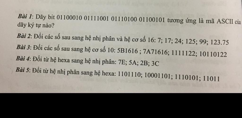 Bài 1: Dãy bit 01100010 01111001 01110100 01100101 tương ứng là mã ...