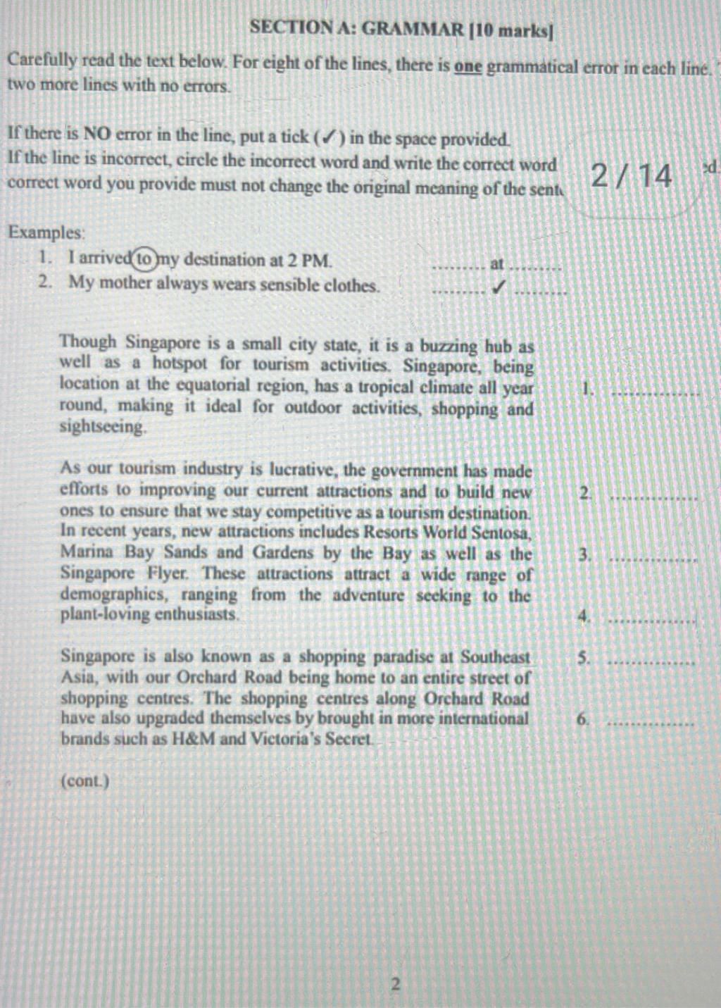 SECTION A: GRAMMAR [10 marks] Carefully read the text below. For eight ...