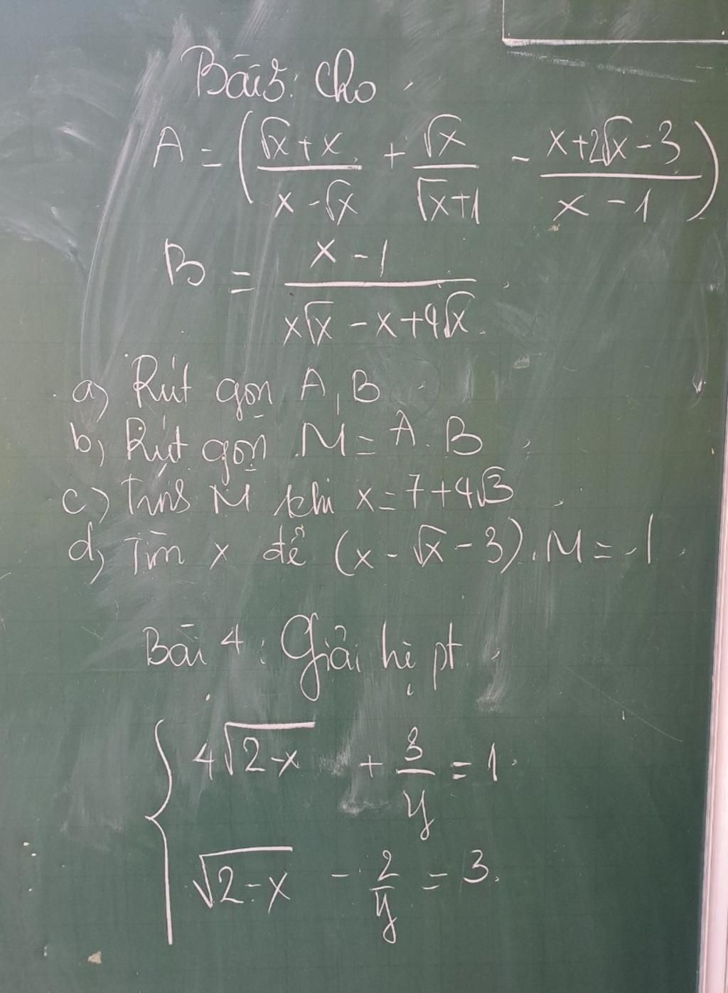 Bài 3 cho A = (RIX x-√x B = 9) by Rut + X-1 xXx -x + 4x Rut gon A, B1 в ...