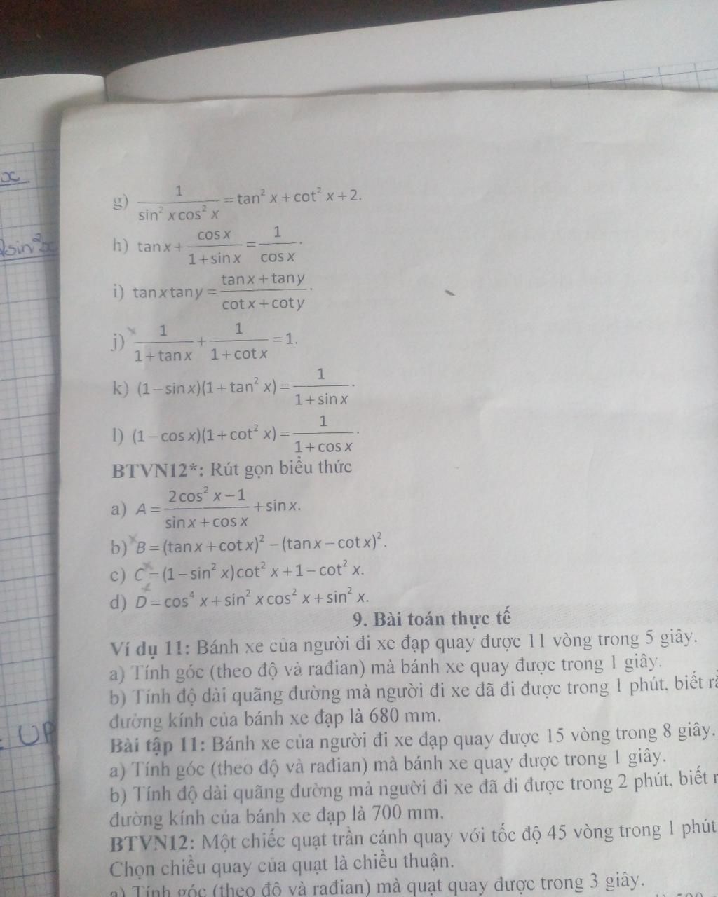 Giải giúp mình btvn câu a Thankkkkkk ạ sin TOP 1 sin² x cos²x h) tanX+ ...