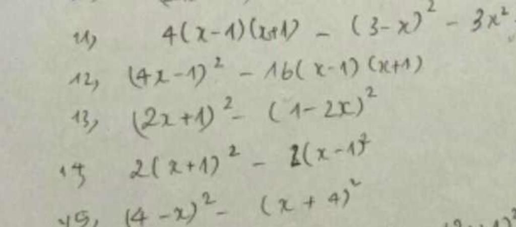 4(x-1)(x+1) - (3-x)² - 3x². 12, (42-1) 2 - лы x-1) (x+1) 13, (22+1) ² ...