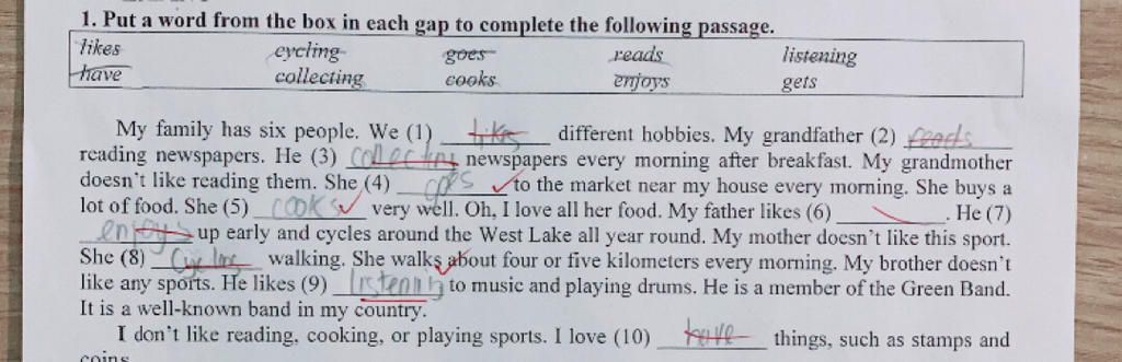 1. Put a word from the box in each gap to complete the following ...
