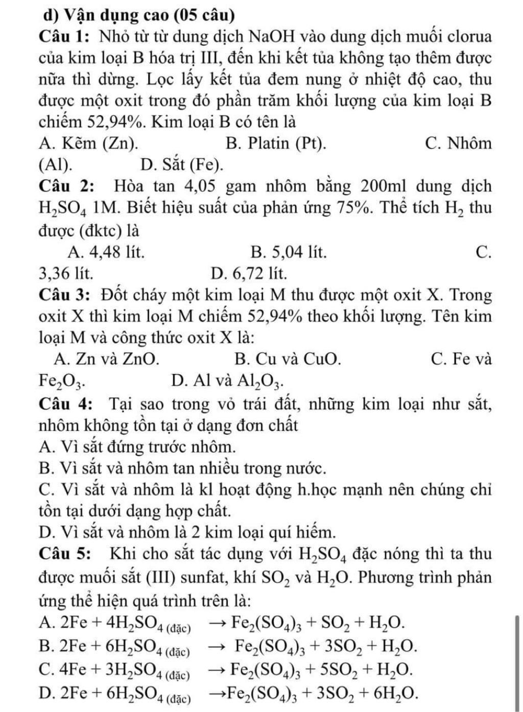 D V n D ng Cao 05 C u C u 1 Nh T T Dung D ch NaOH V o Dung D ch 