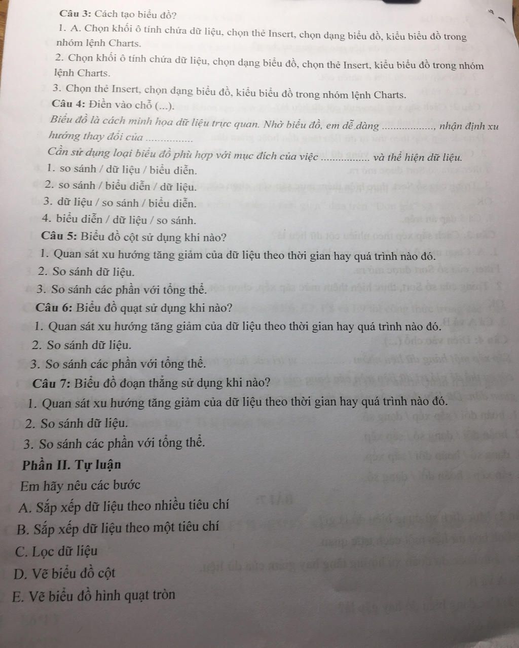 Câu 3: Cách tạo biểu đồ? 1. A. Ch…
