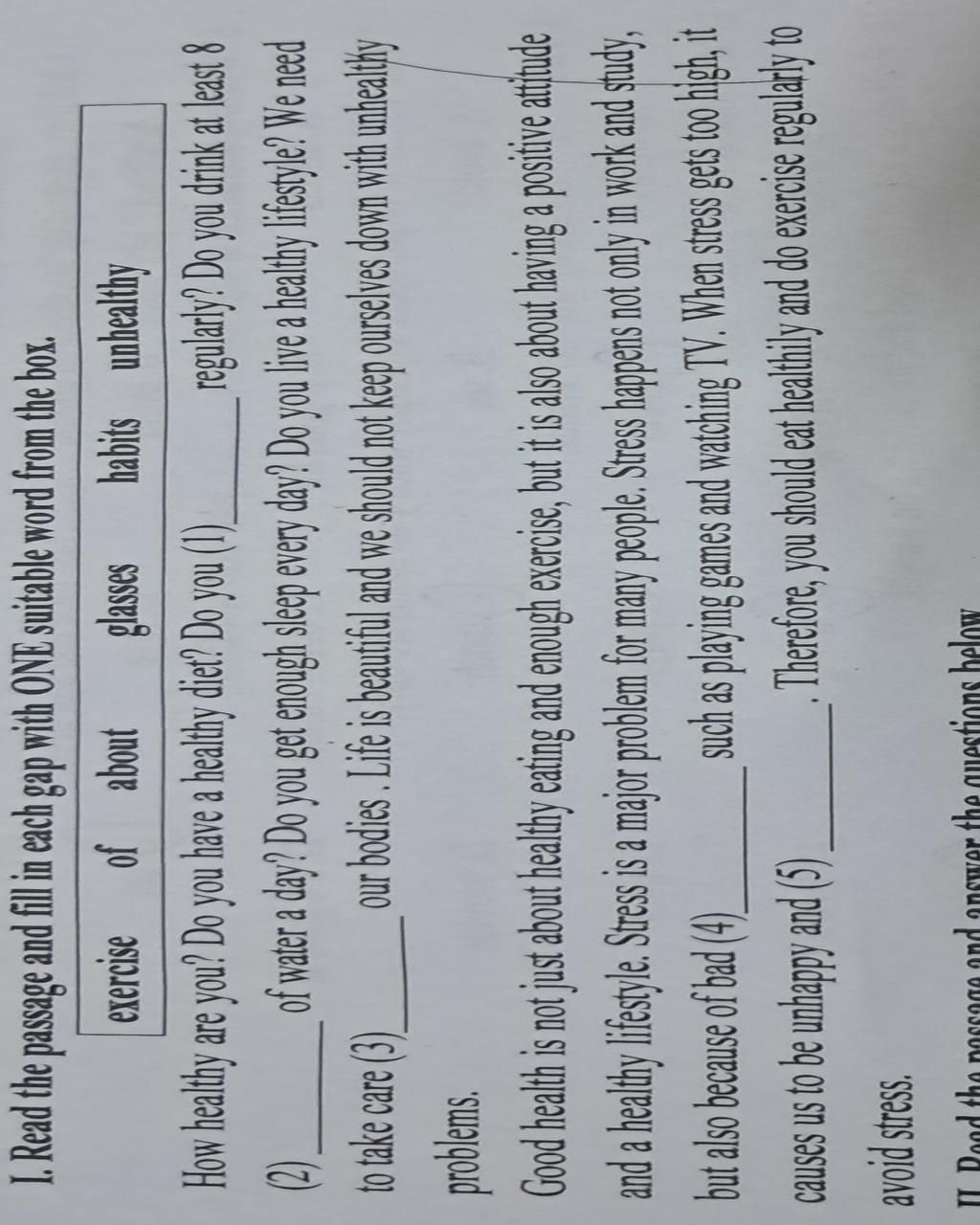 I. Read the passage and fill in each gap with ONE suitable word from ...