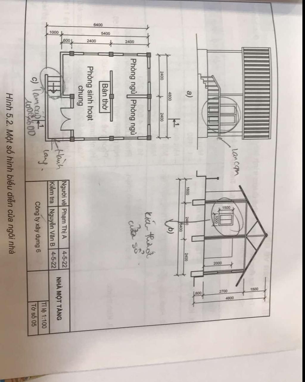 Đọc bản vẽ nhà hình 5.2 sgk Công Nghệ 8 KNTT theo đúng quy trình đọc ...