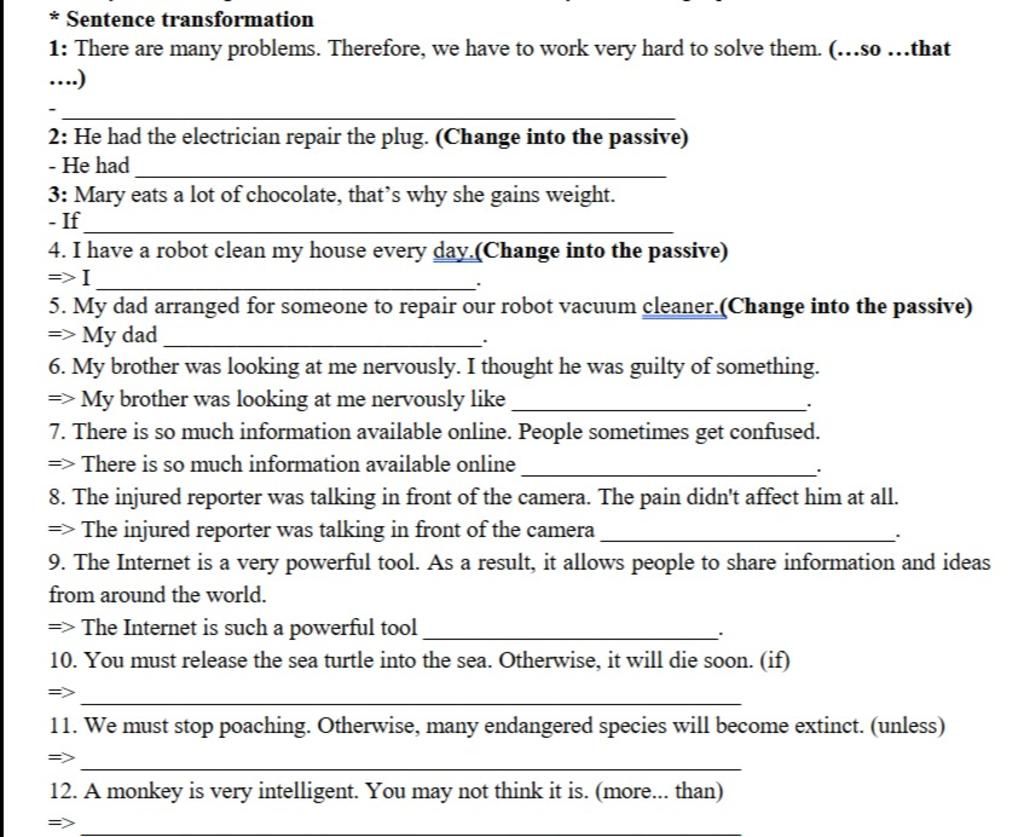 sentence-transformation-1-there-are-many-problems-therefore-we