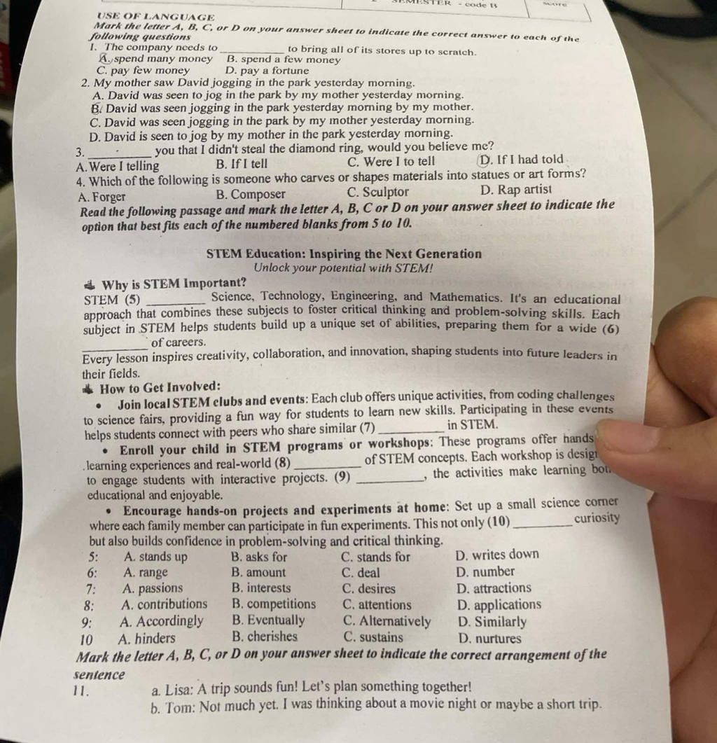 - code 13 3. USE OF LANGUAGE Mark the letter A, B, C, or D on your ...