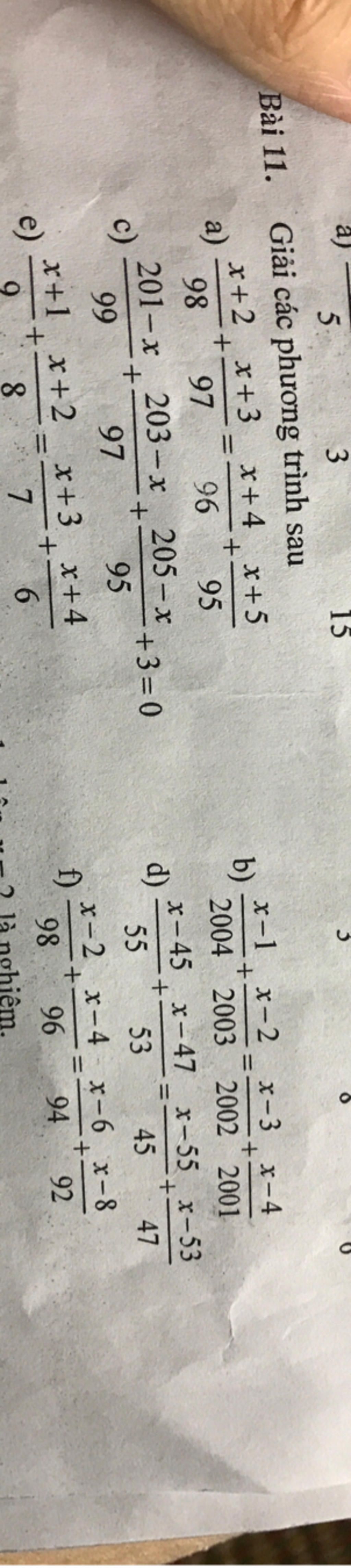 Bài 11. 5 3 Giải các phương trình sau x+2x+3 15 x+4x+5 a) + = + b) + 98 ...