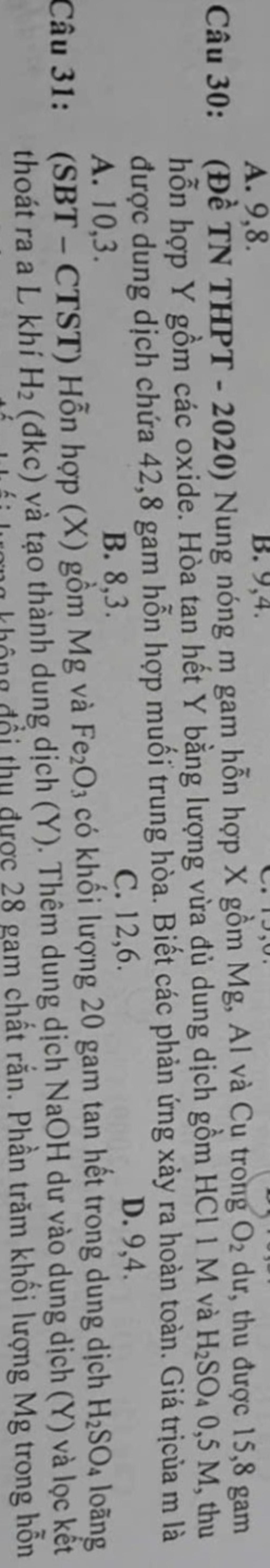 A 9 8 B 9 4 C u 30 TN THPT 2020 Nung N ng M Gam H n H p X a-9-8-b-9-4-c-u-30-tn-thpt-2020-nung-n-ng-m-gam-h-n-h-p-x