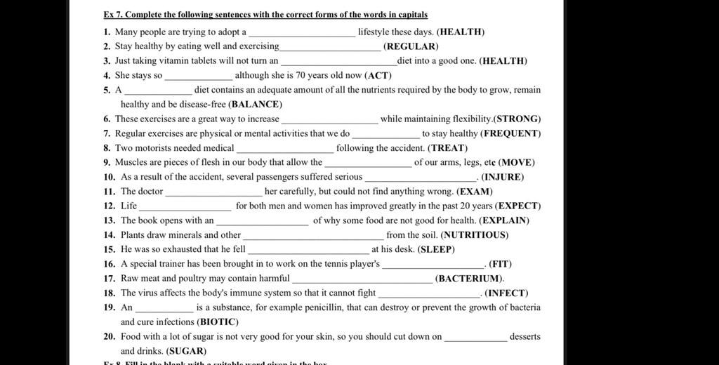 Ex 7. Complete the following sentences with the correct forms of the ...
